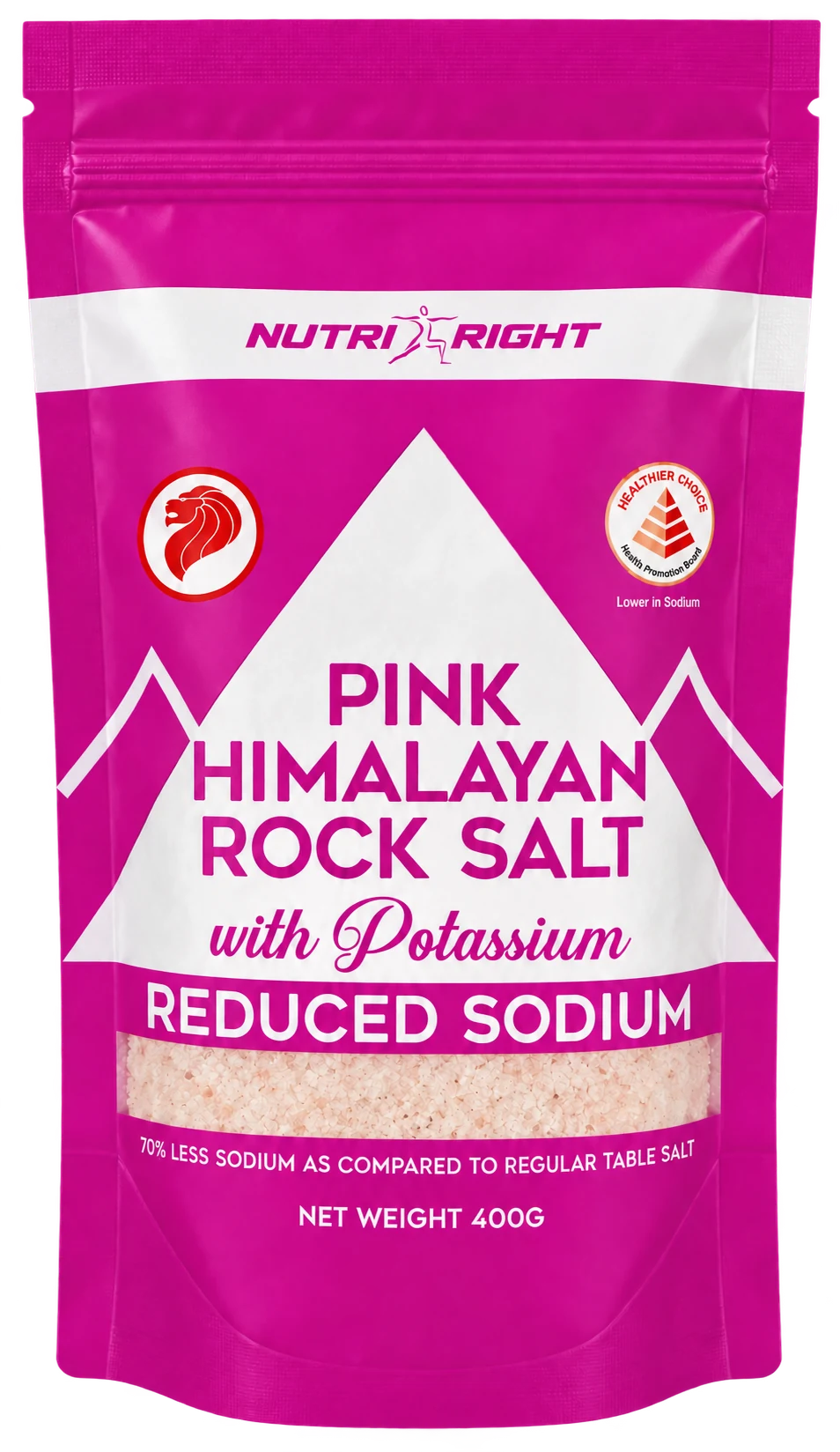NutriRight Reduced Sodium Pink Himalayan Rock Salt 400 g pack