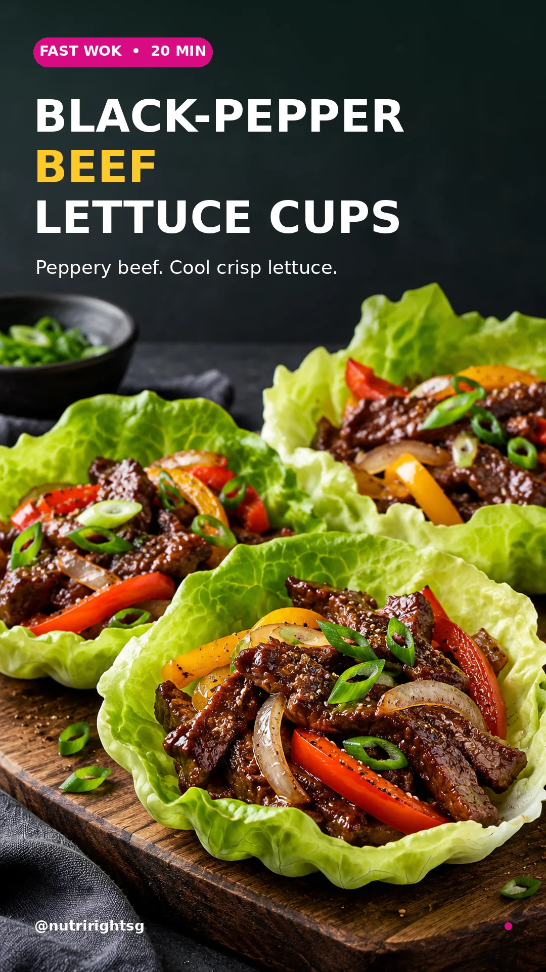 Black-Pepper Beef Lettuce Cups recipe cover