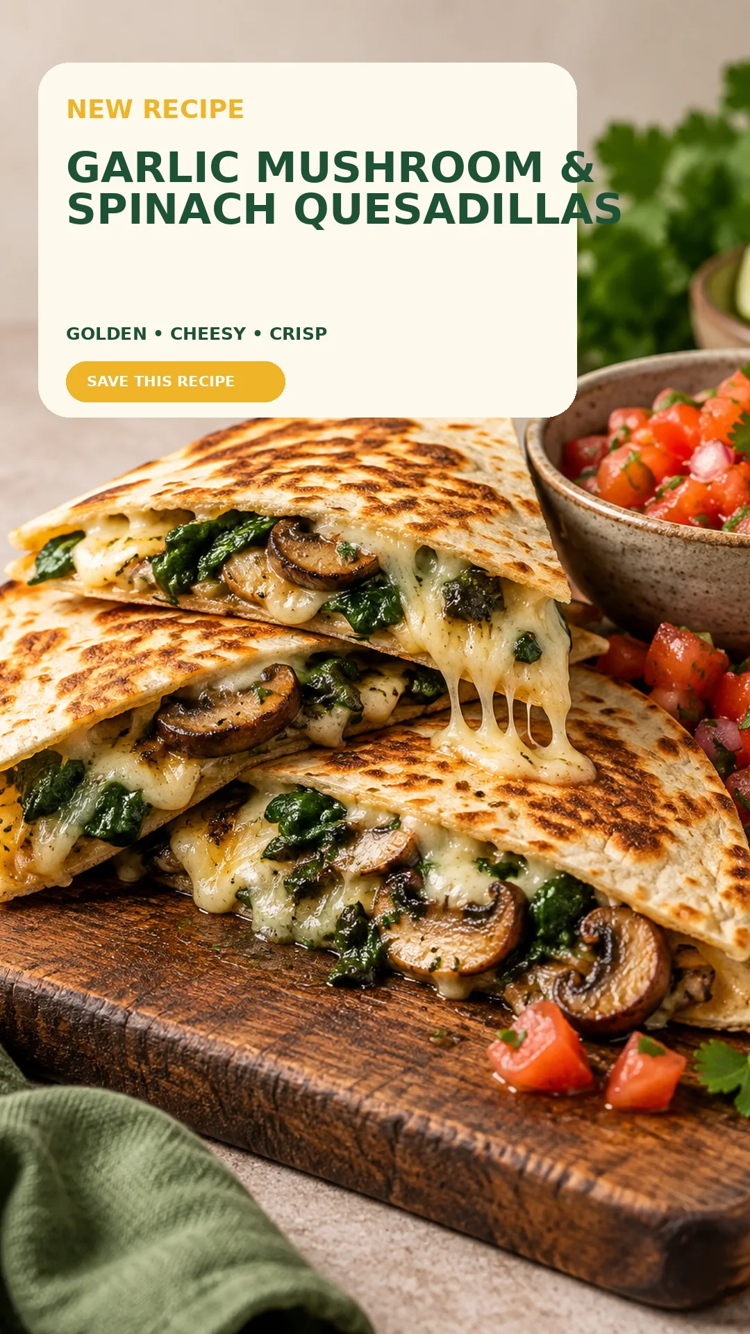 Garlic Mushroom & Spinach Quesadillas recipe cover