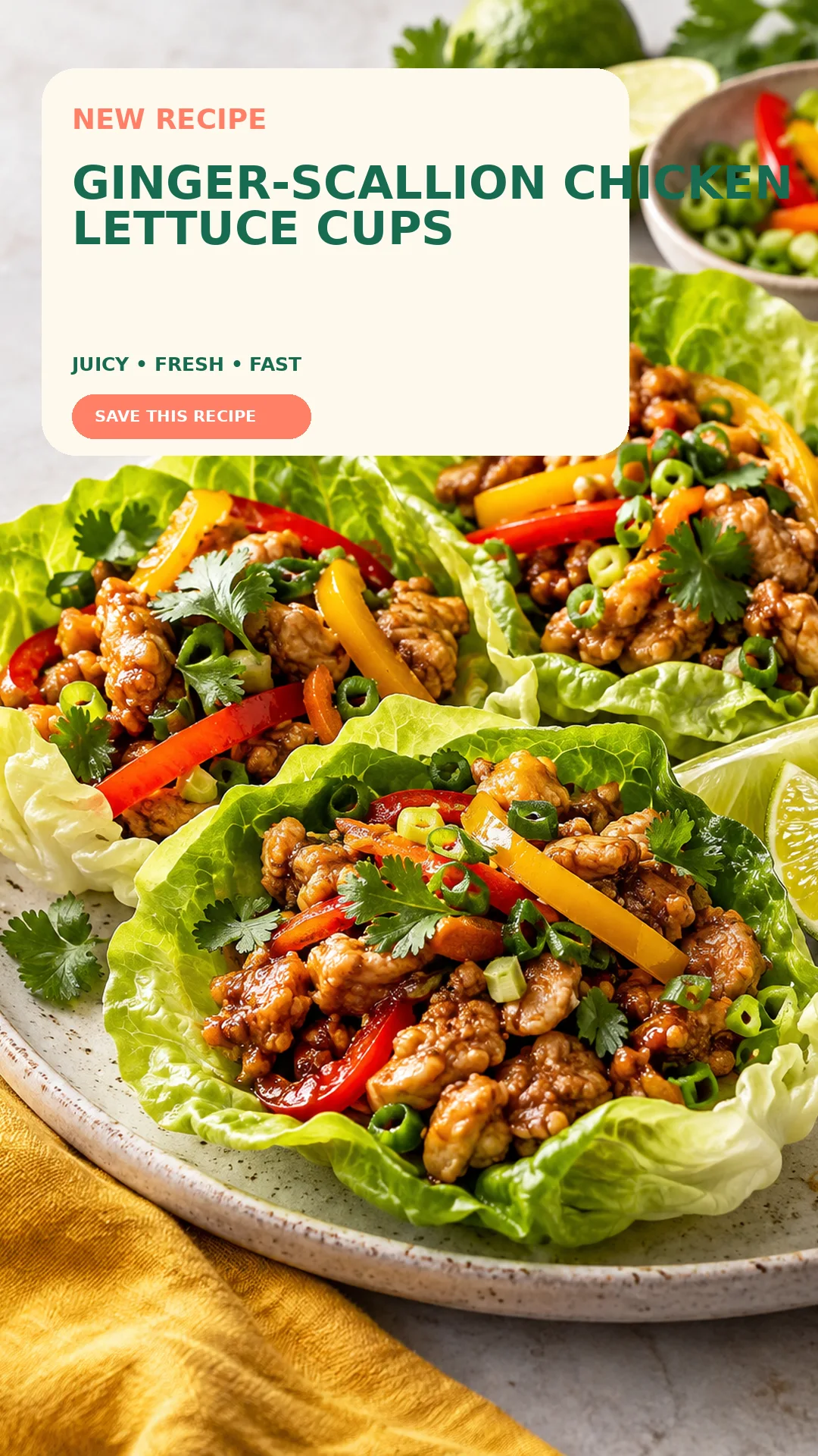 Ginger-Scallion Chicken Lettuce Cups recipe cover