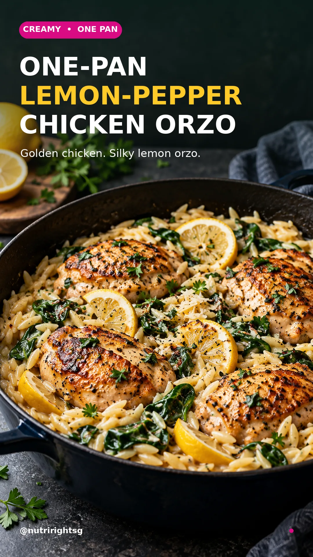 One-Pan Lemon-Pepper Chicken Orzo recipe cover