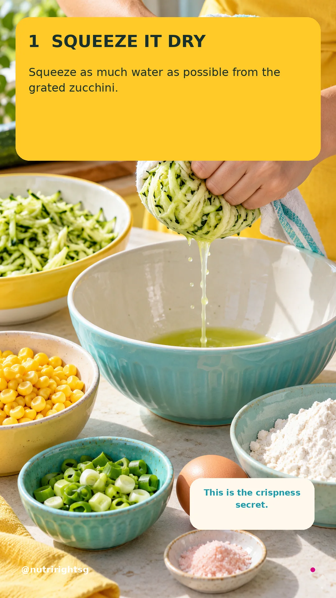 Zucchini-Corn Fritters + Avocado Salsa — preparation step (slide 3 of 7)