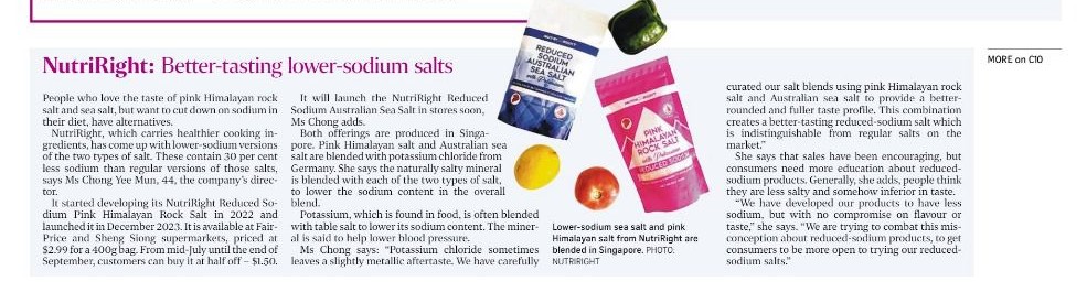 The Straits Times clipping: NutriRight: Better-tasting lower-sodium salts